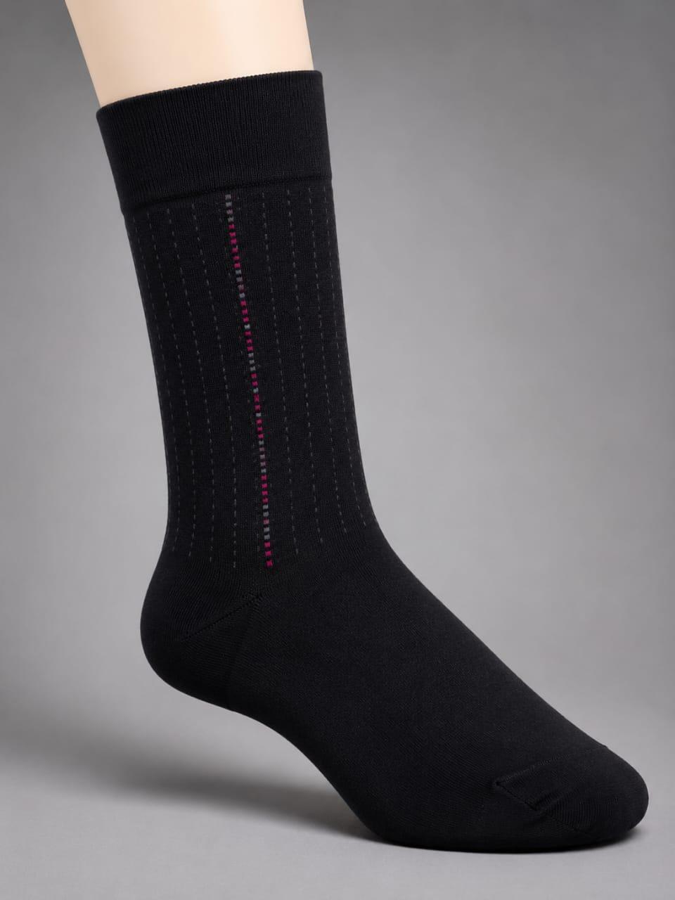 Men’s Executive Pinstripe Combed Cotton Crew Socks – Black