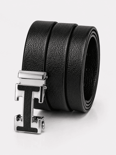 Men’s Black Textured Leather Auto-Lock Belt