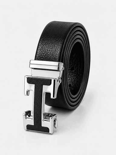 Men’s Black Textured Leather Auto-Lock Belt