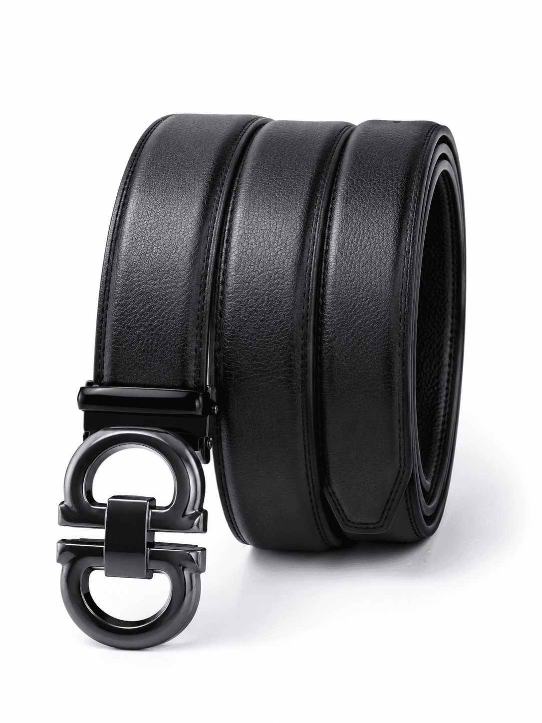 Men’s Black Leather Auto-Lock Belt with Gunmetal Buckle