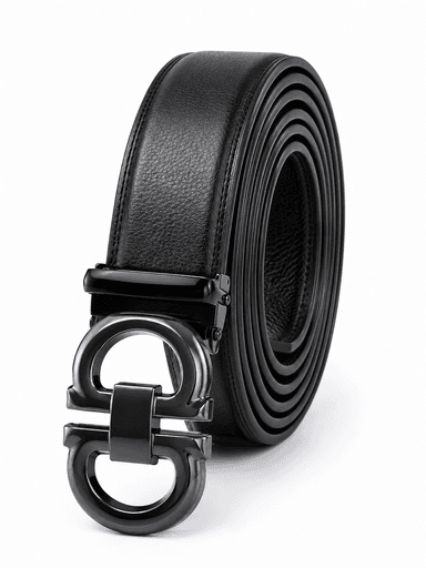 Men’s Black Leather Auto-Lock Belt with Gunmetal Buckle
