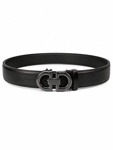 Men’s Black Leather Auto-Lock Belt with Gunmetal Buckle