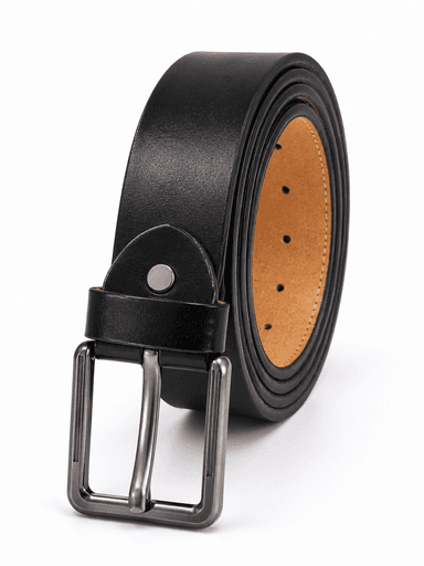Men’s Classic Black Leather Pin-Buckle Belt