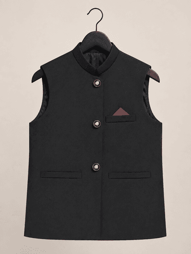 Boys Black Formal Waistcoat with Maroon Pocket Square