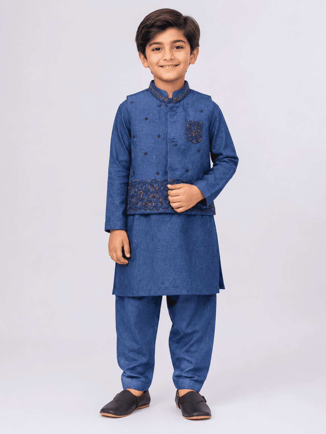 Boys’ Embroidered Kurta Pajama Suit with Waistcoat2 – 3 Piece Set