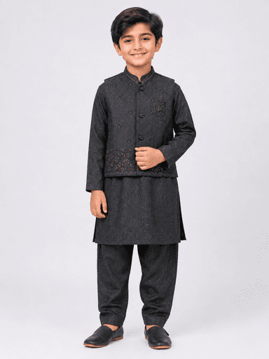 Boys’ Embroidered Kurta Pajama Suit with Waistcoat2 – 3 Piece Set