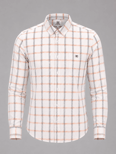 Men’s Navy Blue Cotton Checked Long-Sleeve Shirt