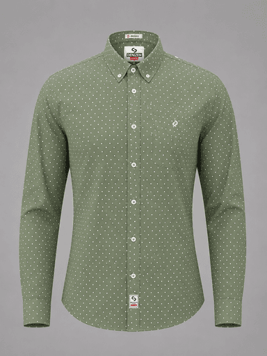 Men’s Sage Green Cotton Dotted Long-Sleeve Shirt