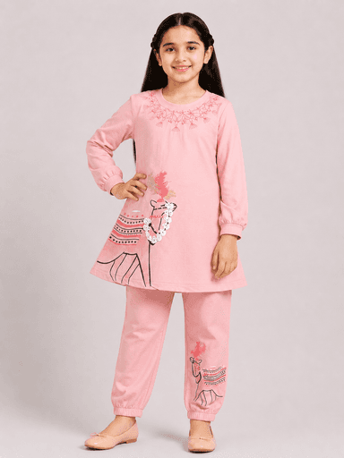 Girls’ Printed Jersey Long Shirt & Jogger Trouser 2-Piece Suit