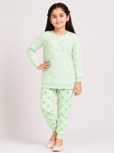 Girls’ Butterfly Print Jersey Shirt & Trouser 2-Piece Suit