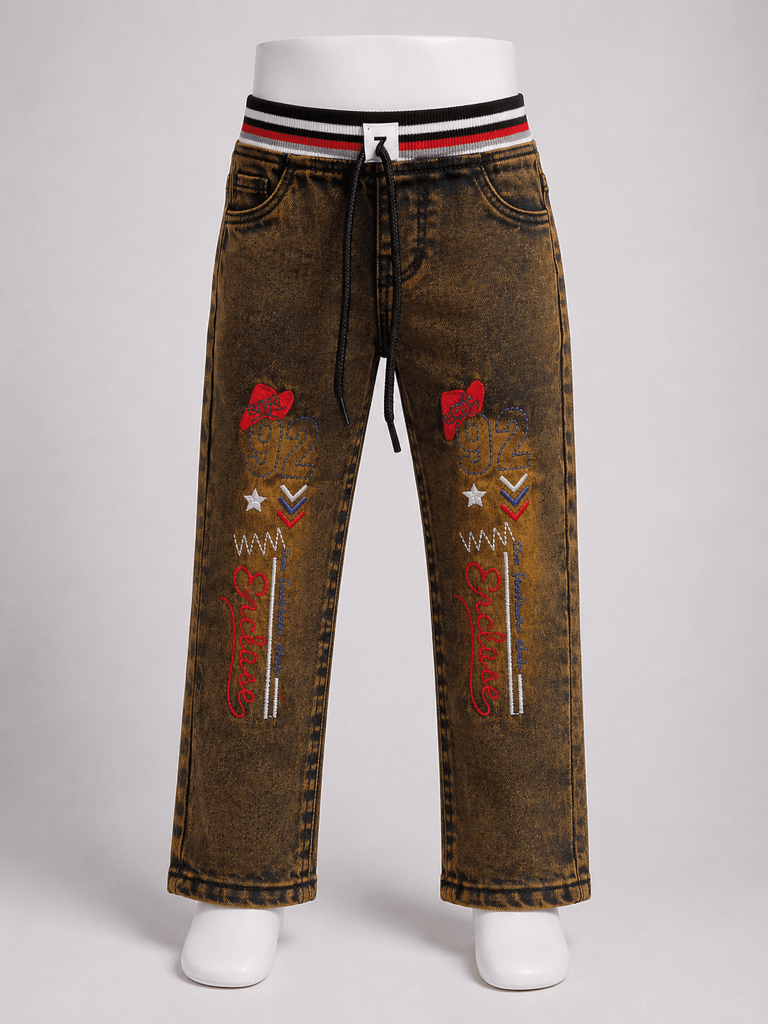 Boys’ Vintage Brown Acid-Wash Graphic Denim Jeans