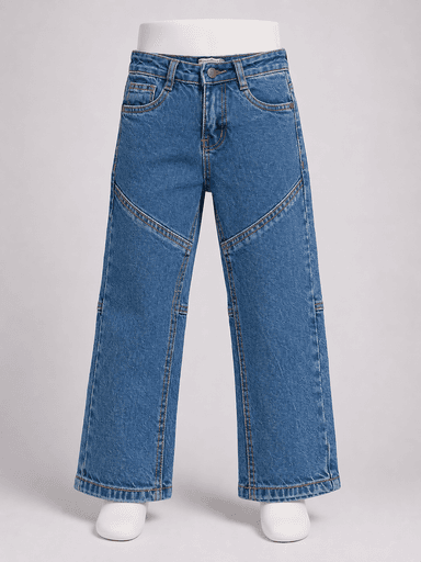 Boys’ Contrast-Stitch Wide-Leg Washed Panel Denim Jeans
