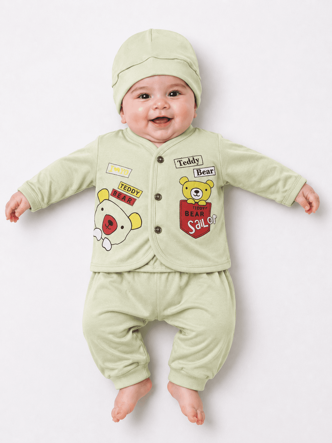 Newborn Unisex Baby Jersey Printed 3-Piece Suit with Cap