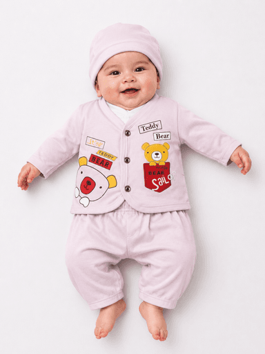 Newborn Unisex Baby Jersey Printed 3-Piece Suit with Cap