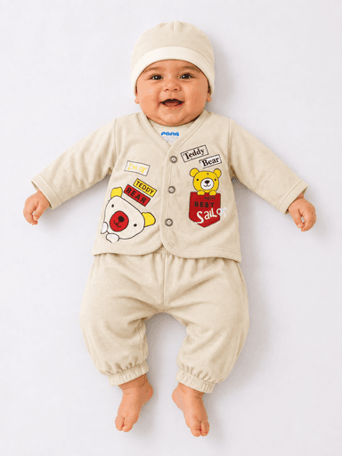 Newborn Unisex Baby Jersey Printed 3-Piece Suit with Cap