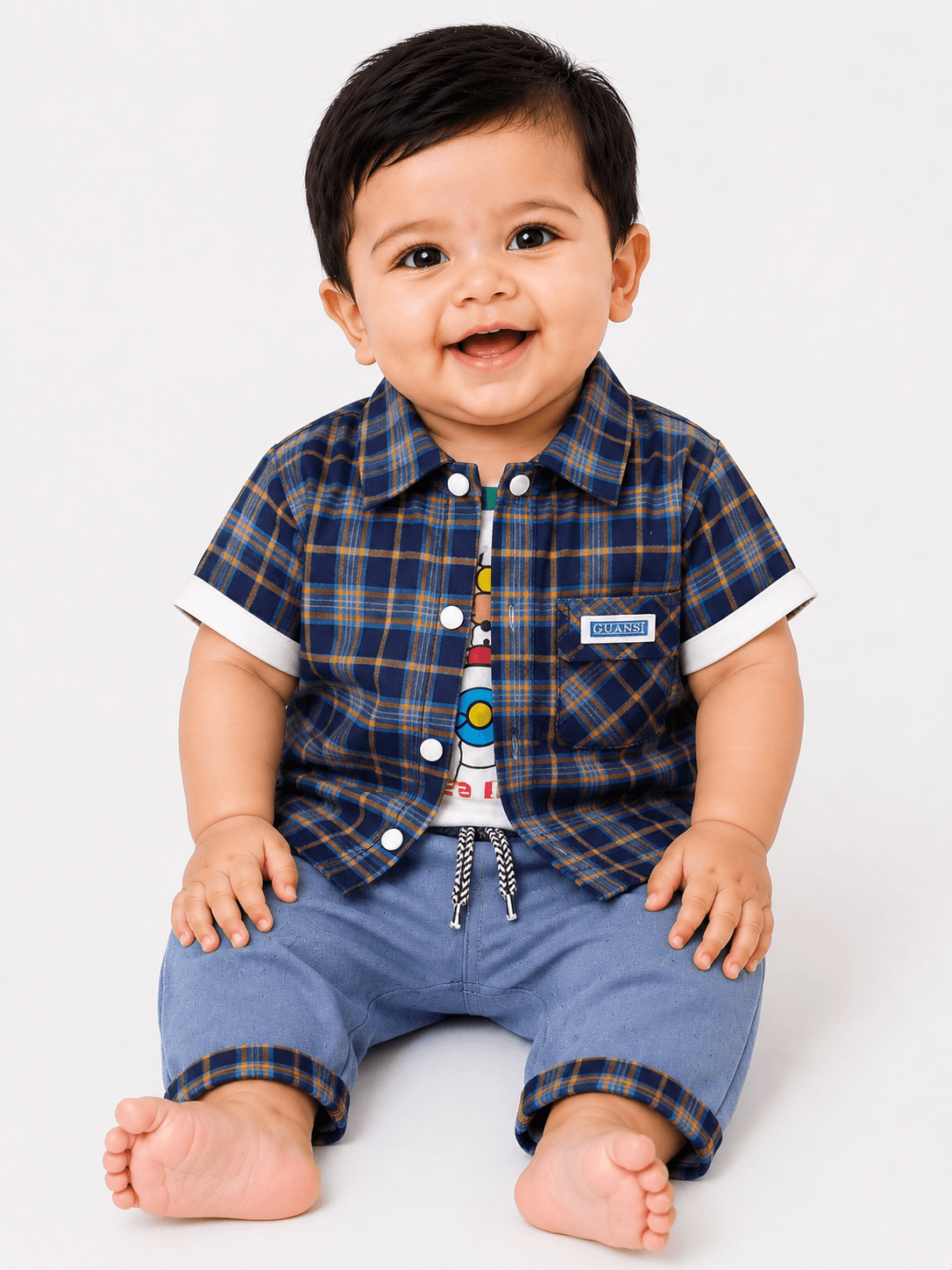Baby Boys Cotton Check Shirt & Nicker 2-Piece Casual Suit