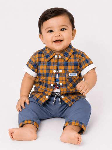 Baby Boys Cotton Check Shirt & Nicker 2-Piece Casual Suit