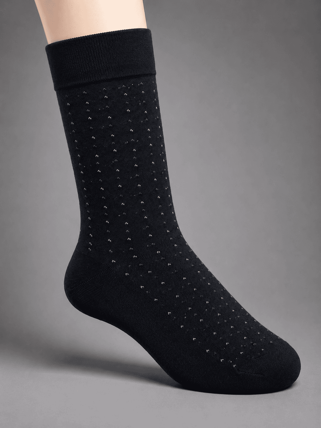 Men’s Classic Micro-Pattern Combed Cotton Crew Socks – Deep Black