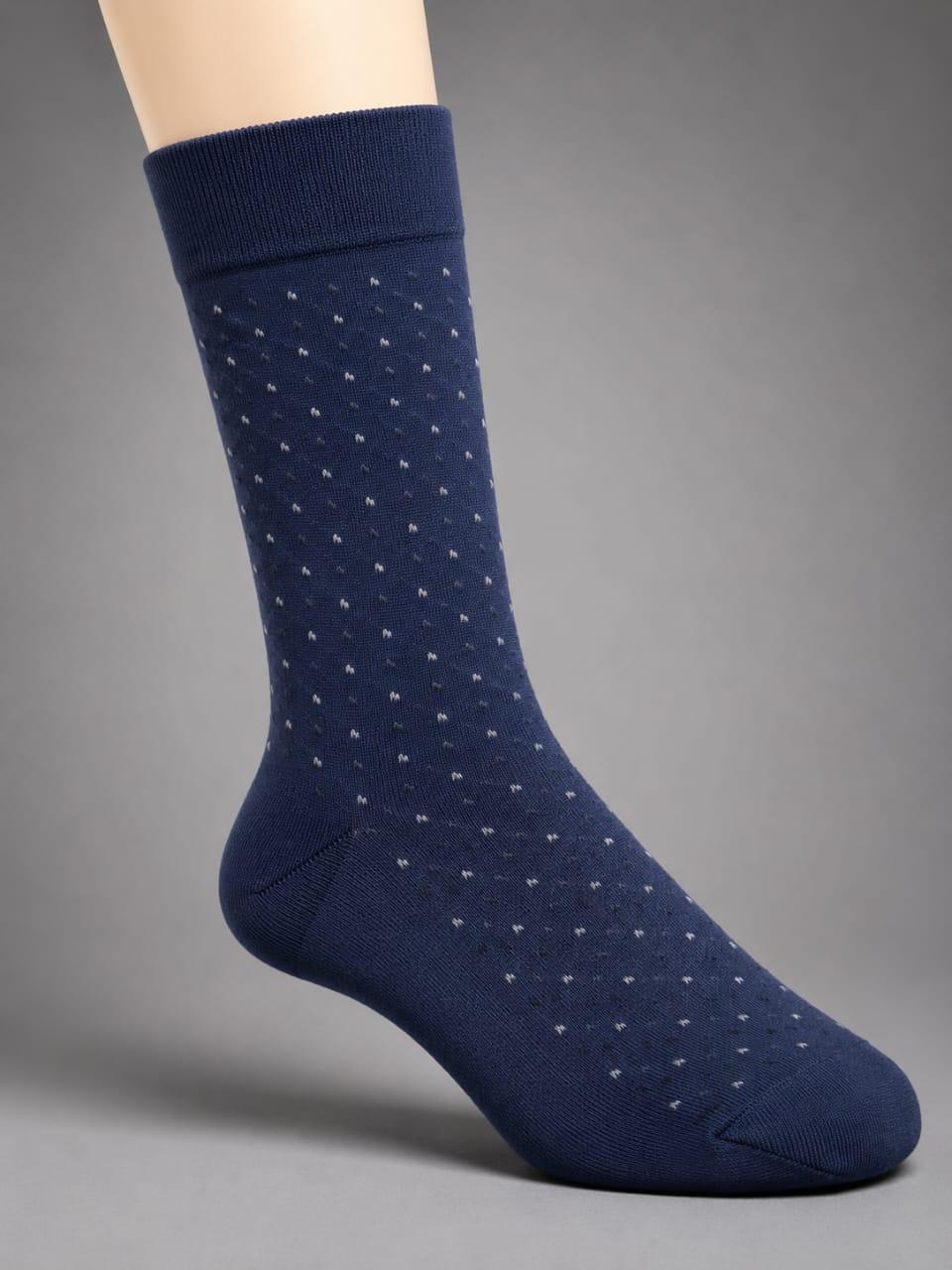 Men’s Navy Micro-Dot Combed Cotton Crew Socks – Smart Classic