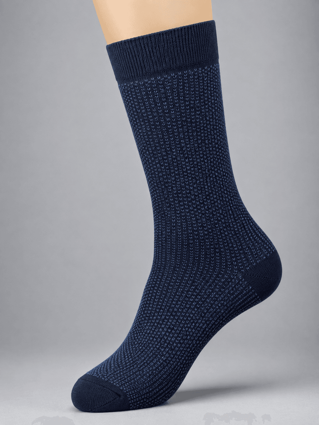 Men’s Navy Micro-Knit Pattern Combed Cotton Crew Socks