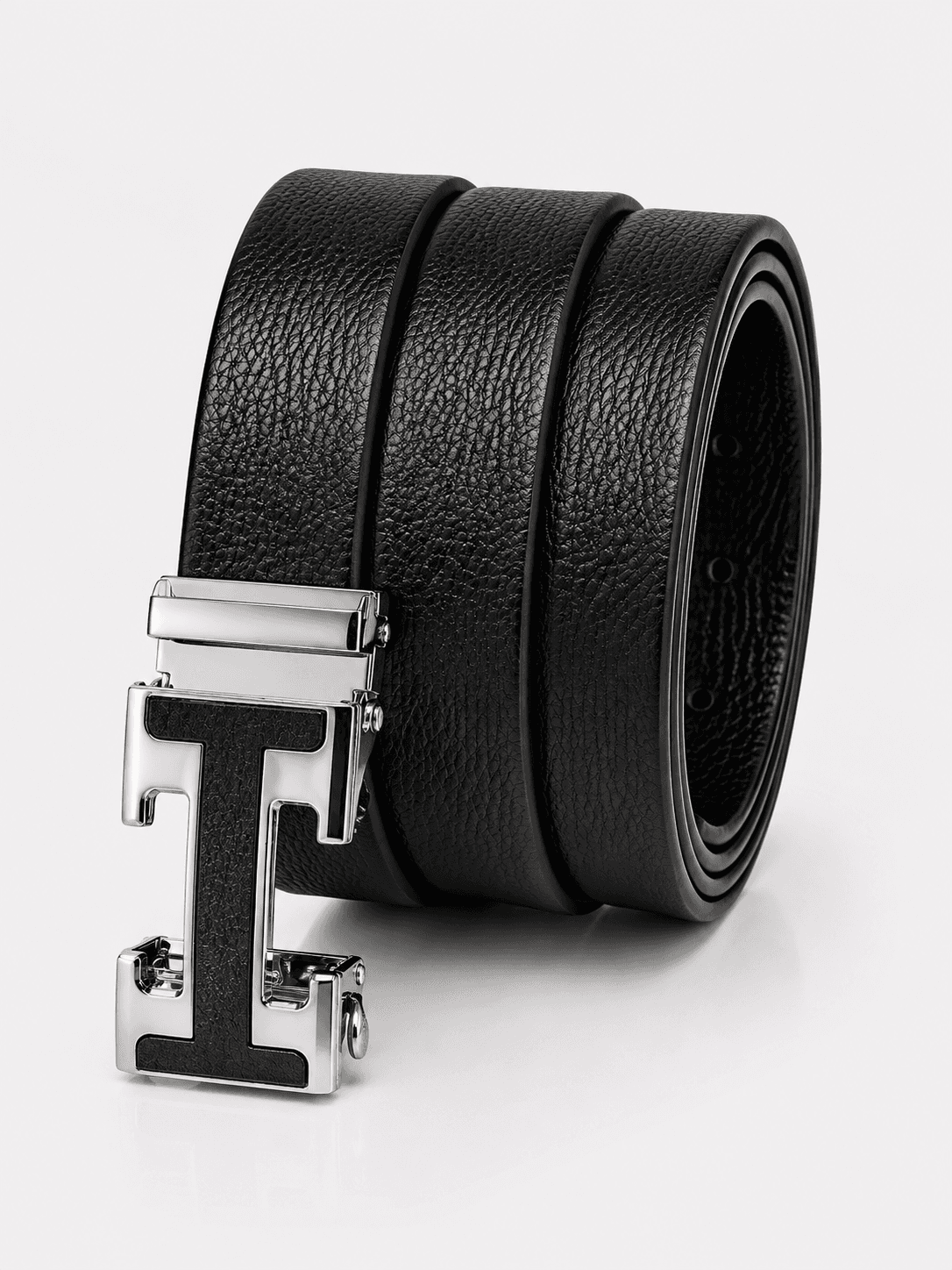 Men’s Black Textured Leather Auto-Lock Belt