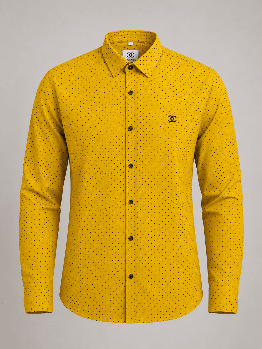 Men’s Mustard Yellow Cotton Dotted Long-Sleeve Shirt