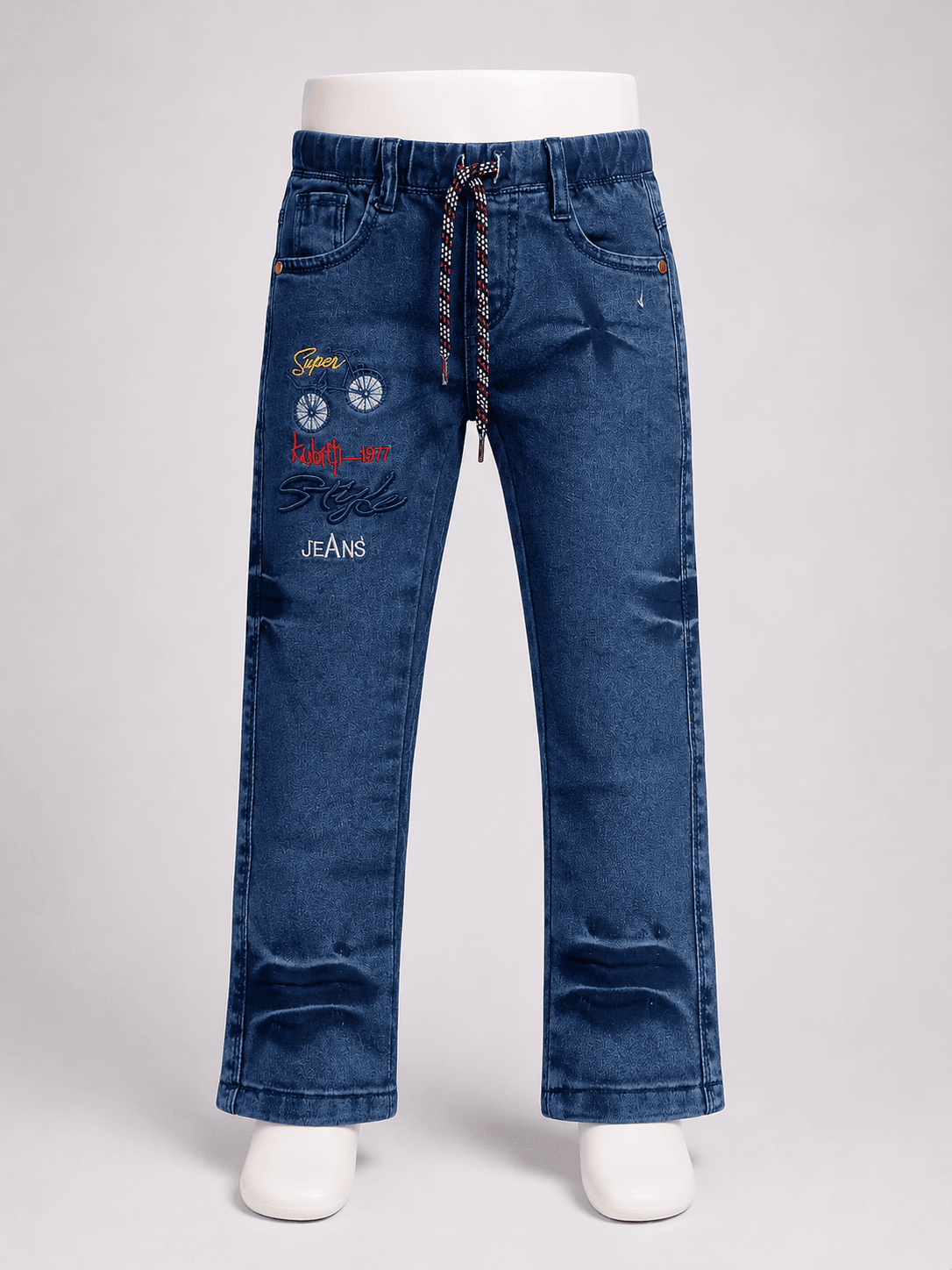 Boys’ Fashion Graphic Straight-Leg Denim Jeans with Drawstring Waist